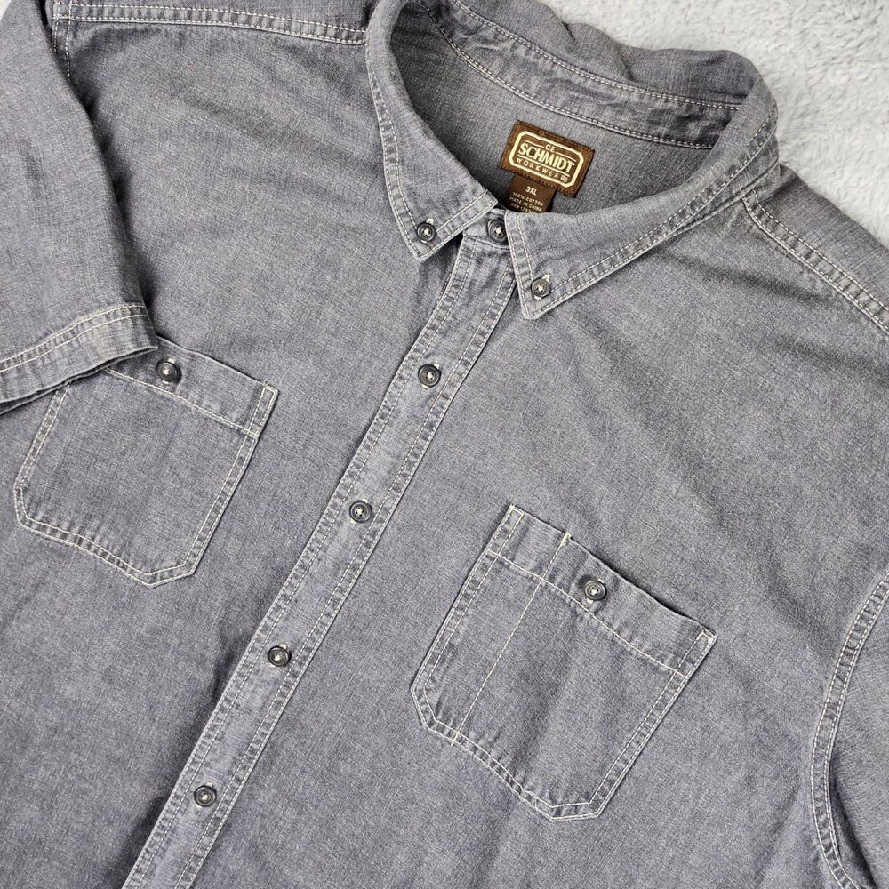 C.E. Schmidt Workwear Shirt Mens 3XL Gray Short Sleeve Button Down‎ Chambray